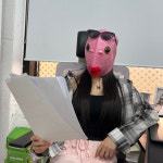 핑크 물고기 얼굴 가면