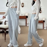 여성 허리 밴딩 와이드 스타일 프렌치 스트링 팬츠