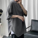 남성 반팔 라운드넥 티셔츠 옆트임 루트핏 박스티 블랙-XL 블랙-XL