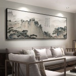 수목화 액자 인테리어 대형 동양화 캔버스 자연 풍경 산수화 그림 산과강-A150x50블랙나뭇결 1개