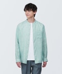 무인양품 일본 MUJI 신사 린넨 세탁 스탠드 컬러 긴팔 셔츠 - 그린 계 7 475781