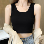 쇼트 톱 여항 이너 이너 민소매 봄여름 타이트한 크롭 나시 M