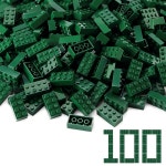 Feleph 100피스 2x4 브릭 다크 그린 피스 부품 클래식 빌딩 키트 크리에이티브 플레이 세트 기본 블록 장난