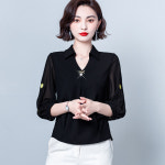 X 봄 여름 가을 자수 셔츠 블라우스 분홍색 G2022