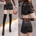 RUNYAYA 데일리 여성 스판 가죽 반바지 겨울 집업 하이웨스트 가죽 숏팬츠 가을반바지 2XL까지 M