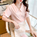 카라 브이넥 퍼프소매 2컬러 21jl0326 단정한 여자 정장 반팔 여름 블라우스