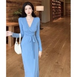 지9차이나 옆 트임 모던 데일리 미디 원피스