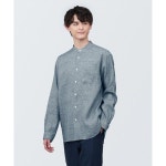무인양품 일본 MUJI 신사 린넨 세탁 스탠드 컬러 긴팔 셔츠 - 계 5 571495