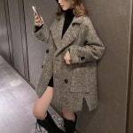 새로이 겨울 여성 모직 미디 롱 코트 루즈핏 42 카키색 L