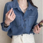 여성 루즈한 실루엣 빈티지 데님 베스트니트 코디셔츠 진청