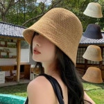 옷자락 여자 가을 나들이룩 촘촘 밀짚모자 벙거지 버킷햇