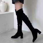 스퀘어 니하이 싸이하이 통굽 스판 여성 롱부츠 4f