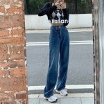 노브랜드 smy8848 진짜 진짜 허리 스트레이트 청바지 넓은 다리 바지 바지 걸레 바지 M