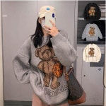 여성 따뜻곰들이 포인트 데일리 포근 니트긴팔 티셔츠