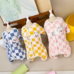 애완견 겨울 체크 보아털 올인원 강아지 산책 조끼