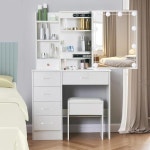 Logimiz Vanity Desk with Mirror and Lights 3 Color Modes Brightness Adjustable Hollywood Makeup Stor