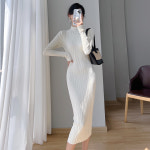 연말파티룩 니트 롱원피스 가을 겨울 빈티지 지브라 무늬 반폴라 이너 스웨터 롱원피스 02 살구색 04