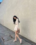 크롭 자켓 실키 배색 버클 스커트