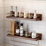 욕실 주방 선반 펀치 타월 랙 월넛 벽걸이 물 습기 방지 보관 3 목재 선반