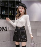 애니율 여성 가을 겨울 큐빅 가죽 미니 스커트 블랙색 G1599