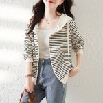 엘럽 여자 후드 가디건 캐주얼 가을 스트라이프 코트 원템3