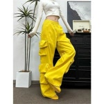 여성용 카고 바지 가을 멀티 포켓 팬츠 하이웨스트 일자 와이드 캐주얼 슬리퍼 CH3