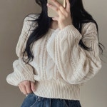 포벤 스퀘어넥 벌룬 슬리브 니트