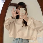 크롭기장 긴팔 라운드넥 맨투맨 여성 데일리룩 베이직