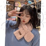 겨울 뽀글이 가죽라벨 퍼 숏 쁘띠 목도리 머플러 스카프