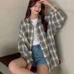 여성 오버핏 스타일 체크 패턴 박시핏 여리 셔츠