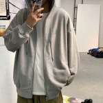 남녀공용 베이직 기모 후드 오버핏 무지 집업 점퍼