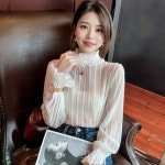 여성 시스루 레이스 블라우스 반목티 이너 레이어드 프릴 티셔츠 목티