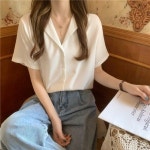 OtherB lijinzh82023 여름 한국판 기본 정장 칼라 백합 단색 반팔 셔츠 상의녀