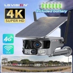 태양광 라우터 농막 실외 농장 비전 4K 180도 광각 4G 태양 카메라와이파이 듀얼 렌즈 PIR 인간의 감지