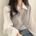 메이킹유 니트블라우스 카라넥 크롭 캐주얼 H6488