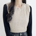 케이블 여성 니트 조끼 크롭 여자 니트 2색