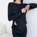 언밸런스 여성 티셔츠 여자 셔링 골지 긴팔 티셔츠