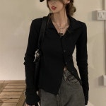 사선 카라 데일리 티셔츠 여성 클래식 골지 상의 여자