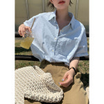 UNKNOWN 스트라이프 셔츠 남방 가을 반팔 여성 풍 루즈핏 카라 가디건 High-quality fabric2 Stripe