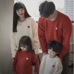 핏그루 엄마랑 딸 아들 패밀리룩 하트 꽈배기 니트 티셔츠 유아100