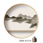 원목 원형 벽걸이 장식 중국풍 수묵화 그림 액자 거실 식당 마호가니 50x50 호산도1