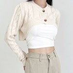 여성 베이직 꽈배기 가디건 크롭 올데이 여자 니트 가