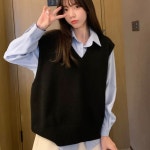 오버핏 여성 니트 조끼 브이넥 여자 쪼끼