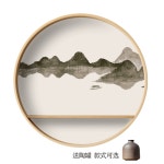 원목 원형 벽걸이 장식 중국풍 수묵화 그림 액자 거실 식당 마호가니 60x60 호산도2