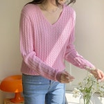 VY 여자 마원단 잔꽈배기 V넥 쿨 긴팔티 니트 16651573 588847