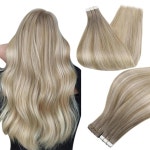 Balayage 금발 컬러 인모 연장 풀 샤인 테이프 옴버 100 인모 피부 씨실 접착제 심리스 기계 레미