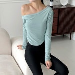 긴팔 티셔츠 원오프숄더 어깨트임 크롭 여성 한쪽