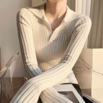 슬림핏 여성 티셔츠 골지 카라 긴팔 브이넥 티셔츠