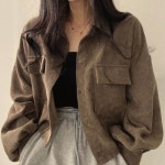 여성 클래식 외출 셔츠 골덴 카라 재킷