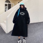 프린팅 여성 후드 원피스 캐주얼 여자 기모 롱